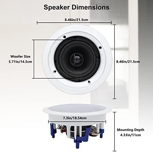 Herdio 600W ブルートゥース 天井埋め込み型スピーカー 2ウェイ ラウンド型 1本 ホワイト 18.5cm 8Ω 天井スピーカー(4スピーカー)