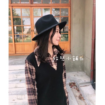 「拉兒小舖」台灣現貨 高品質 100%羊毛  爵士帽 巫師帽 羊毛 英倫紳士帽 硬挺版 英倫風 韓劇 禮帽