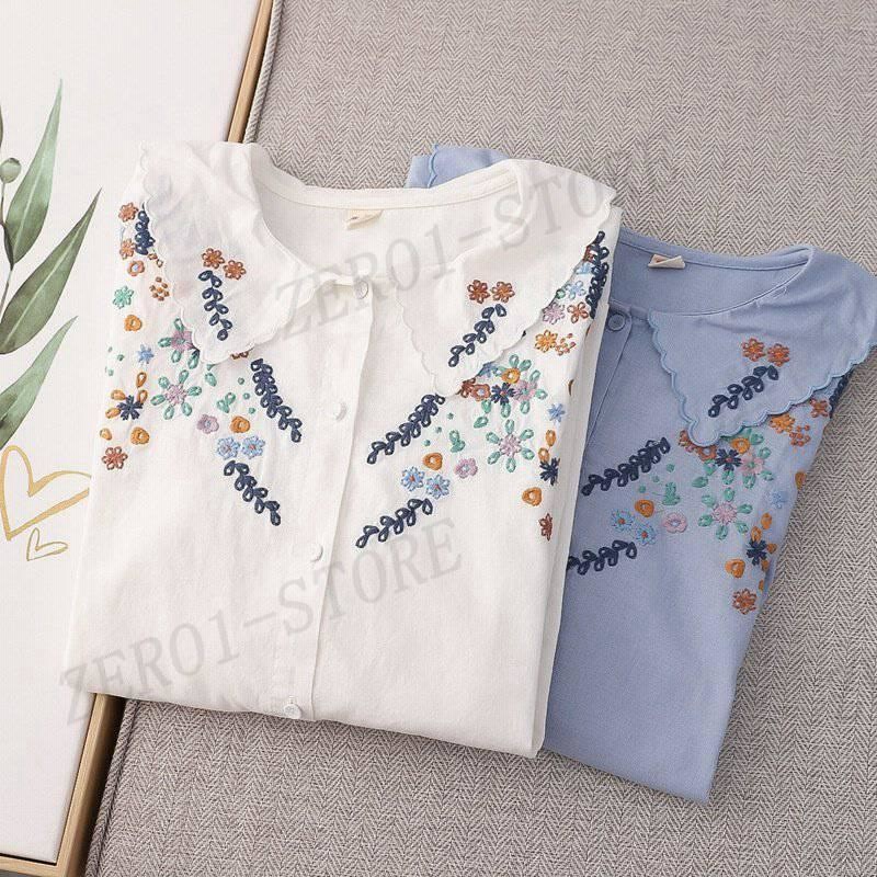 6xdahlia 刺繍入りホワイトバルーンスリーブシャツ