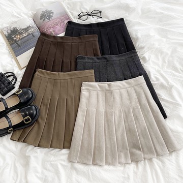 現貨 ⓇⒺⓃⒶ｜毛絨絨小畫家🙆｜秋冬限定高腰防走光百褶短裙_短裙/學院/復古/OL 上班/面試/迷你裙【R19664】