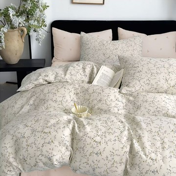 床包被套組(鋪棉兩用被套)-雙人加大/200織/ 精梳棉四件式 / 暮云畔花 台灣製