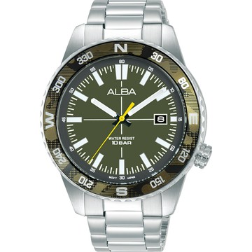 ALBA 戶外露營風格手錶-軍綠/42.6mm AS9Q17X1 VJ42-X335G
