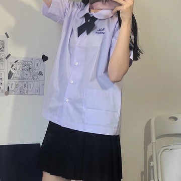 【學院風】Glove 泰國校服 JK 淡紫短袖學生襯衫 初戀百搭 圓領 娃娃領 上衣 少女 shirt 玩偶上衣