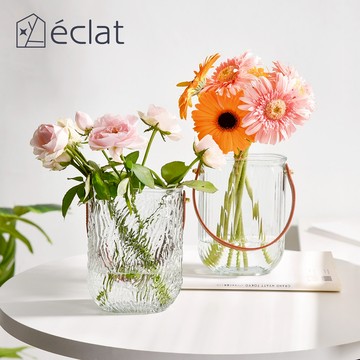 【éclat】歐式輕奢皮革手提玻璃花瓶/收納罐/桌面擺飾