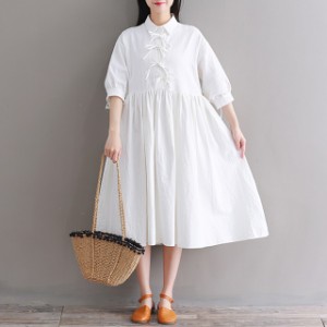 シャツワンピース 白ワンピース 無地 シャツワンピ 森ガール レディース 学院風 長袖 春服 通勤 ロング丈 Aラインワンピ 通販 Lineポイント最大1 0 Get Lineショッピング