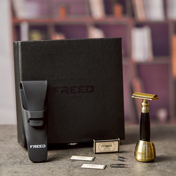【FREED】古銅系列尊爵四件組雙刃式刮鬍刀禮盒 - 極致黑 客製化 刻字 送禮 生日 男生 男性 聖誕節 交換禮物