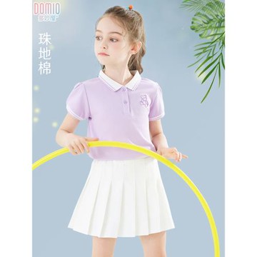 女童短袖T恤兒童上衣2025新款夏裝大童polo衫洋氣白色打底衫童裝