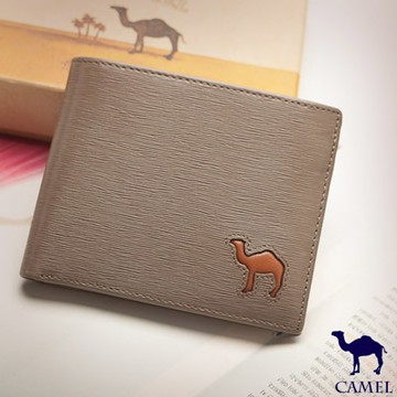 CAMEL - 西班牙經典真皮水波紋款8卡2照內拉鍊短夾-淺咖