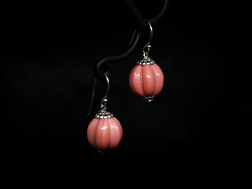 桃花-60年代穆拉諾琉璃珠耳環/ 純銀鍍白k/ 義大利手工匠人製