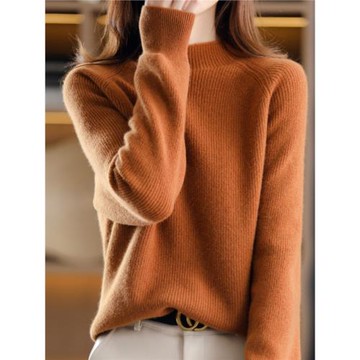 秋冬半高領韓版羊絨衫女新款套頭毛衣針織插肩袖打底純羊毛衫簡約