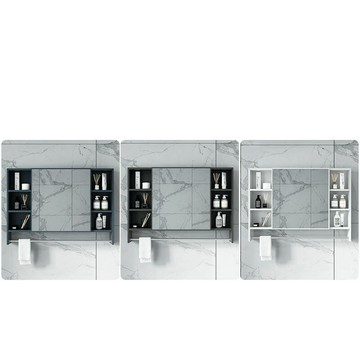 太空鋁掛墻防水浴室儲物鏡柜洗手間衛生間鏡子帶置物架毛巾架廁所[DD150110]