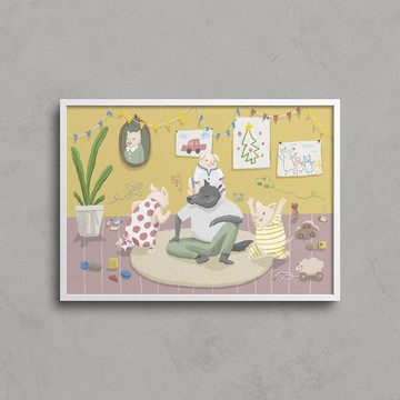 【裝飾畫】三隻小豬與他們的保姆