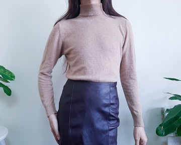 100% 棕色犛牛毛針織毛衣 MICHAEL ROSS 高領舒適上衣 M 碼