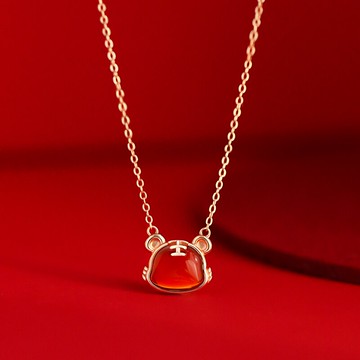 s925純銀虎年招財本命年女國風鎖骨鏈年新款瑪瑙屬虎吊墜小眾