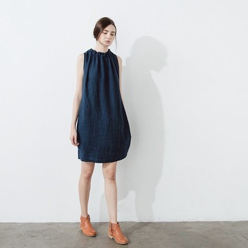 領抽繩多變背心洋裝 - 海軍藍