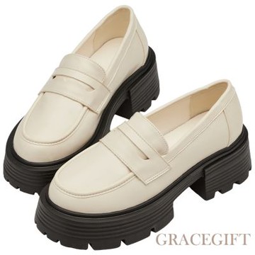 【Grace Gift】率性時髦輕量厚底便仕樂福鞋 米白