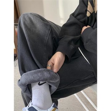 復古vibe寬松牛仔褲男冬季高街百搭休閑闊腿褲美式青少年直筒褲子