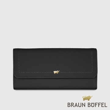 【BRAUN BUFFEL】珍妮絲 14卡兩折長夾-黑色(德國小金牛台灣總代理)/BF840-621-BK