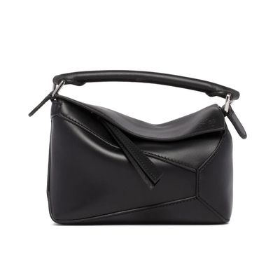LOEWE 羅威 Mini Puzzle 迷你 拼圖包 幾何 拼接包 斜背包 肩背包 黑色