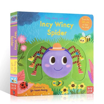 送音頻「Incy wincy spider」聽唱玩童謠遊戲書 厚紙板書 操作機關書 推拉書 轉轉書  互動式繪本 有聲書