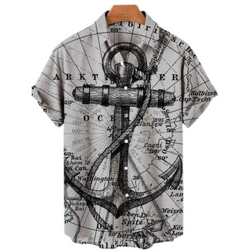 3D ship anchor large-size lapel shirt 3D船錨大碼翻領短袖襯衣