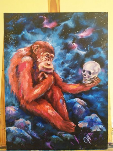 宇宙思想家的原創油畫。幻想。空間。宇宙。星系