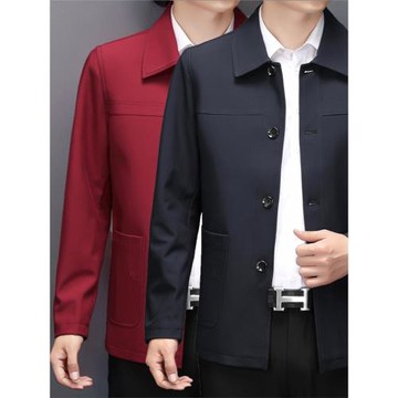 高端新中式夾克男士中老年加大春秋扣子風衣爸爸爺爺酒紅外套上衣