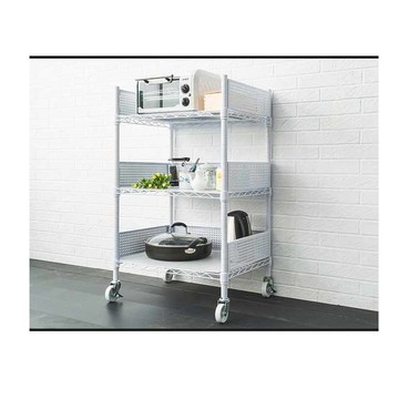 【Y HOUSE】60x45x100cm 廚房推車三層收納架(含圍籬組+透白PP板)-白色