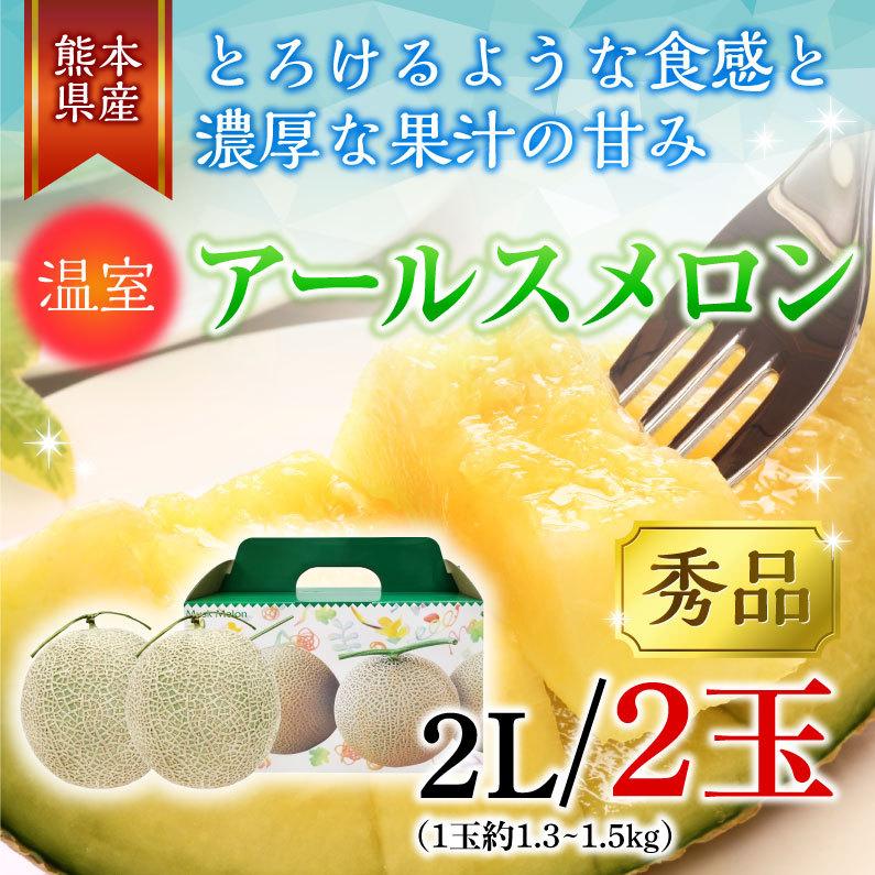 御中元 九州  メロン アールスメロン 秀品 ２L ２玉 熊本県産 温室 送料無料 高級メロン 産直 フルーツ 果物 甘い S常