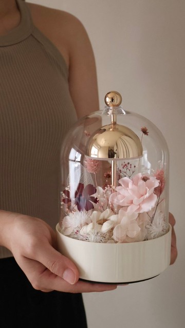 質感Type-c觸控夜燈 甜美粉紅永生花盅 附提袋 客製化文字