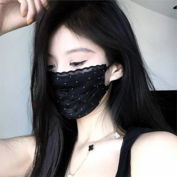 法式蕾絲鑲鉆網紗防曬口罩時尚氣質百搭透氣面罩女玫瑰花可水洗潮