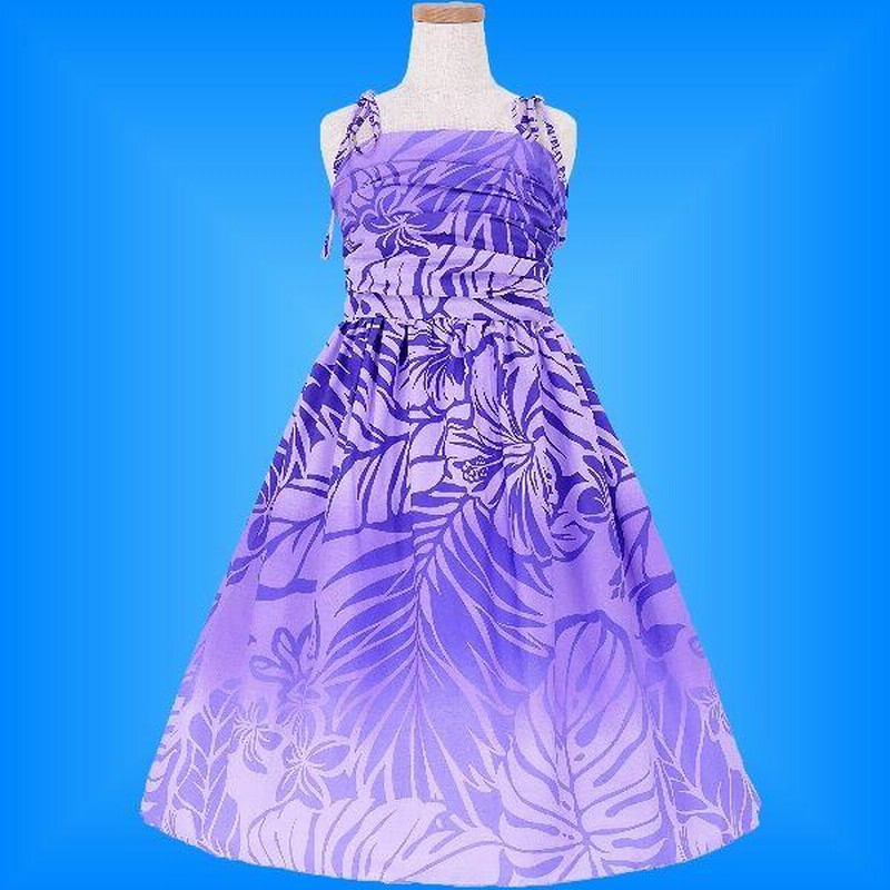 フラダンスドレス ムームードレス 紫色 バラ模様 レイ付き Lサイズ