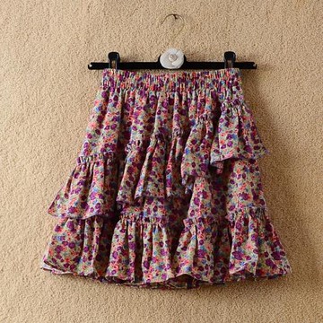 碎花雪紡短裙女高腰顯瘦2024夏季不規則荷葉邊半身裙蓬蓬蛋糕裙褲