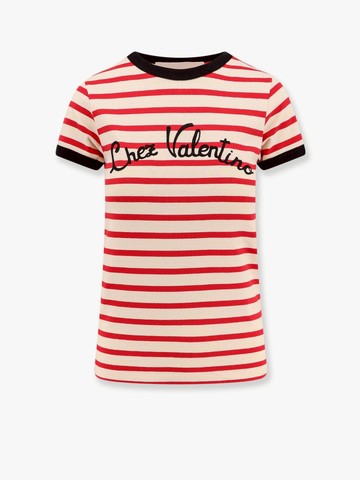 Striped cotton t-shirt with embroidered logo - VALENTINO - gender_Woman