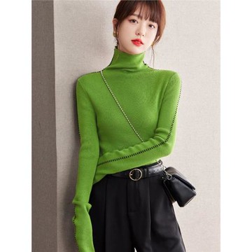 秋冬新款撞色設計感小眾氣質羊毛寶藏時髦無縫一體圓領高領打底衫