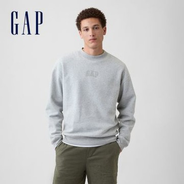 【GAP】成人寬鬆版Gap迷你Logo大學T-麻灰色(911590)