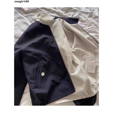 外套 美式潮流雙面穿條紋翻領廓形夾克男女春秋季新款街頭cleanfit外套