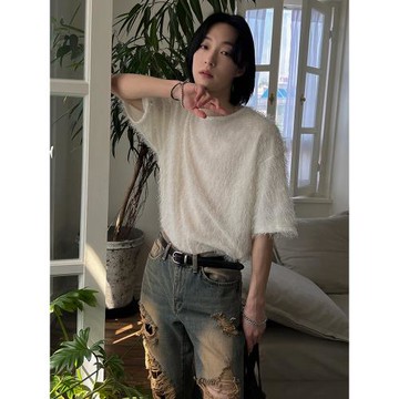 MRCYC設計感復古短袖T恤男士夏季寬松圓領半袖上衣韓系慵懶風穿搭