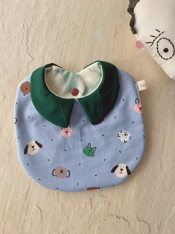 6位可愛小動物。純棉六層紗小尖領圍兜/可雙面用
