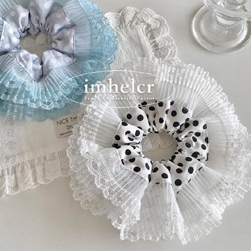 🔥2件9折🍊臺北出貨🍊可開發票韓國東大門新款波點風琴褶皺蕾絲邊大腸髮圈超仙氣質高級感頭繩女