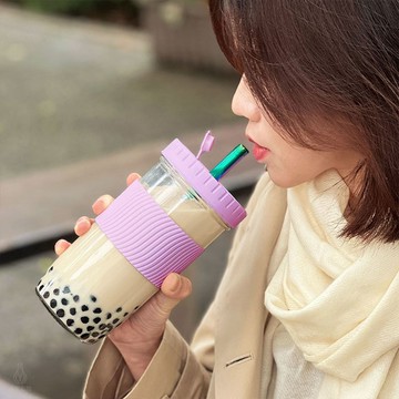 防滑隔熱飲料杯 700ml (粉紫) 環保杯 珍奶杯 隨行杯 梅森杯