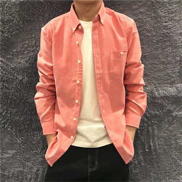 夏季長袖純色襯衫春薄韓版潮流修身男士棉白襯衣青年學生休閑寸衫