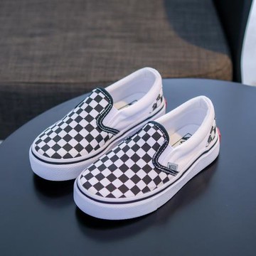 一腳蹬夏季兒童格子帆布鞋