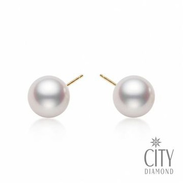【City Diamond 引雅】18K 日本AKOYA珍珠 9mm 黃K金 耳環 (東京Yuki系列)