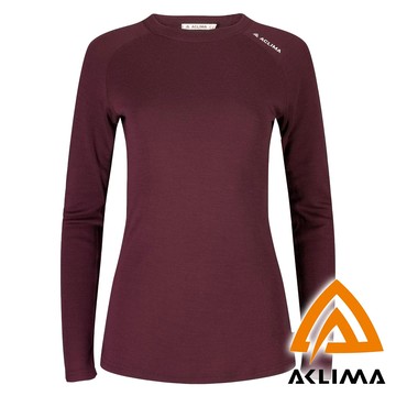 【ACLIMA 挪威】女羊毛圓領長袖上衣『紅紫』101702 戶外 露營 登山 健行 休閒 時尚 出國 旅遊 長袖 上衣