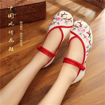 古風漢服舞蹈鞋 女布鞋增高 中國風老北京布鞋軟底繡花鞋淺口春夏