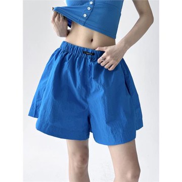 藍色短褲女2025新款夏季高a字顯瘦高個子爆款熱褲闊腿休閑速干褲