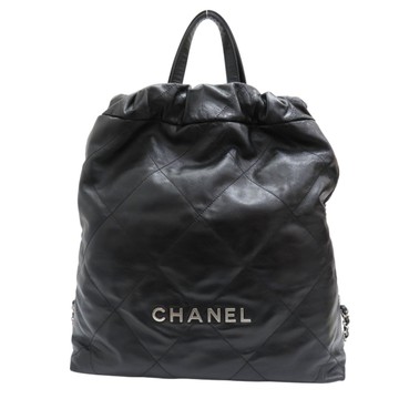 【二手名牌BRAND OFF】CHANEL 香奈兒 黑色 羊皮 22 後背包 AS3313