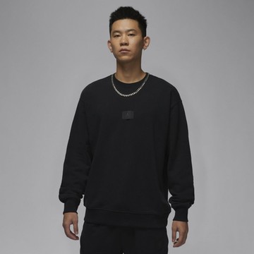 NIKE 耐吉 圓領 薄絨 男長袖上衣-黑色 AS M J FLT FLC CREW-FV7260010