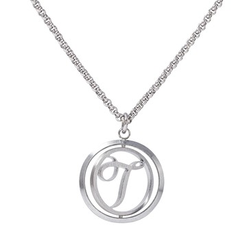 緣份 圓形牌飾旋轉項鍊-女款銀